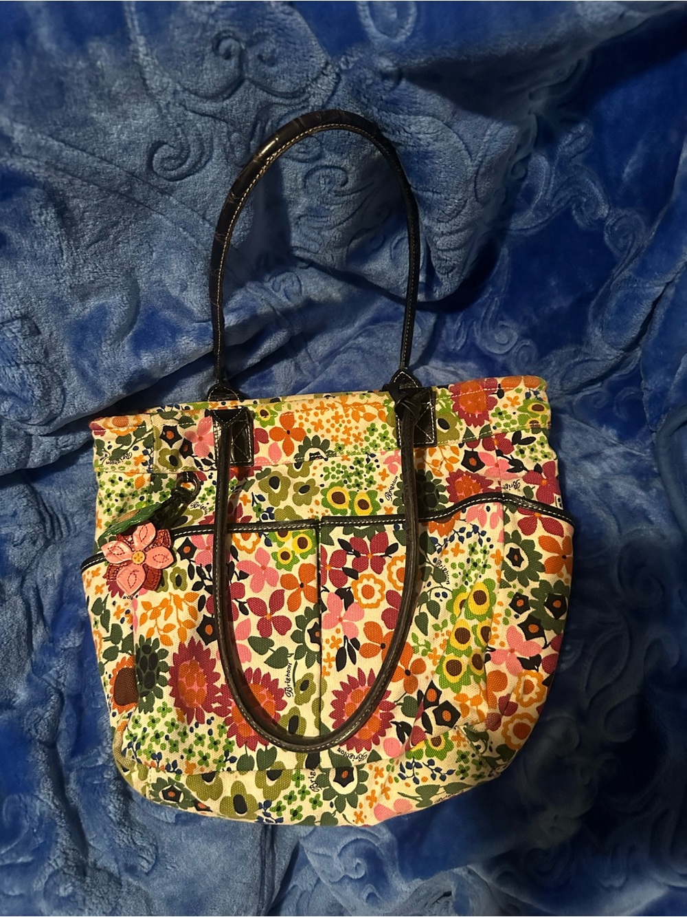 Brighton Multicolor Floral Canvas Tote with Brown Handles